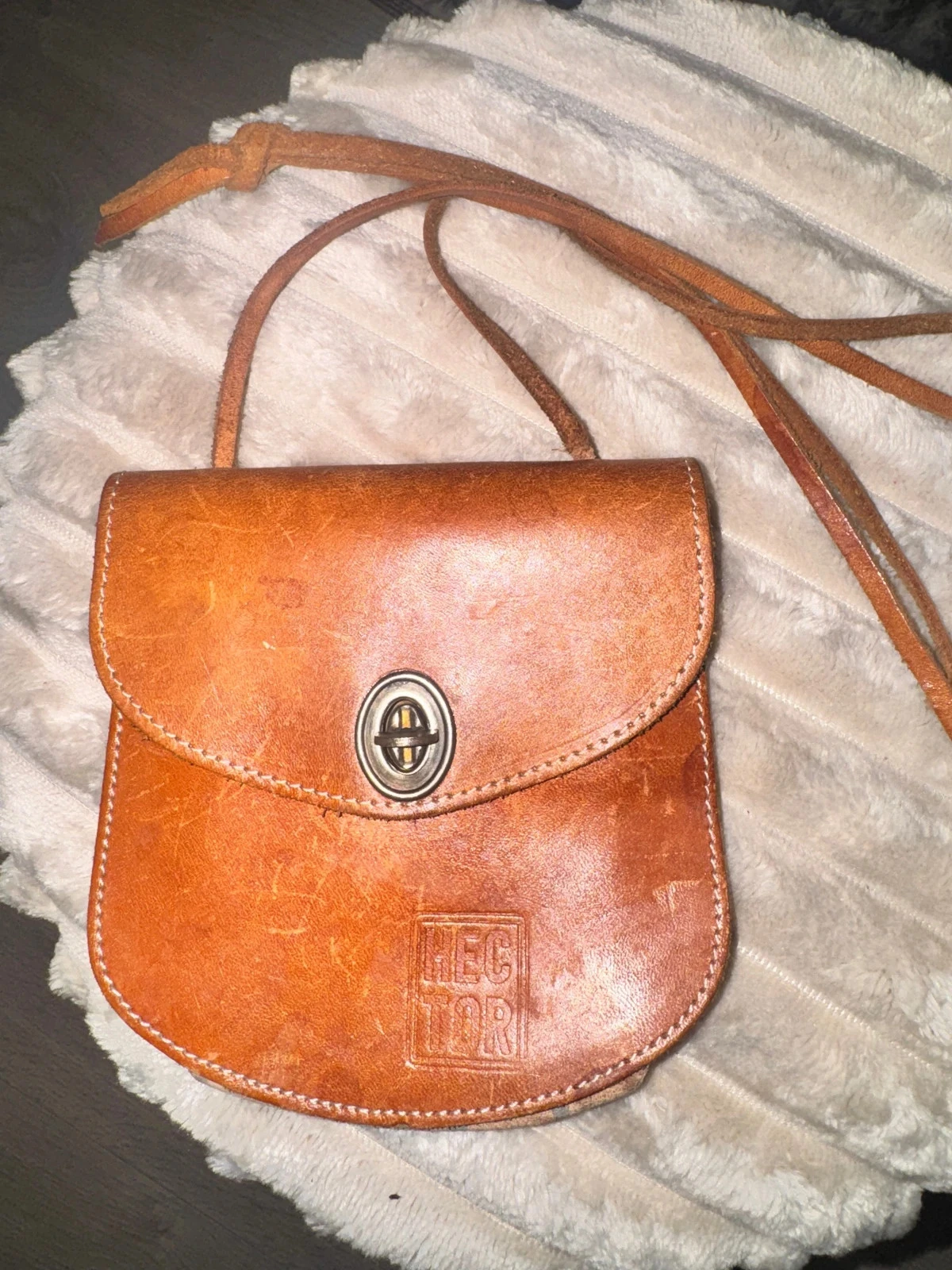 Bolsa tiracolo vintage de couro marrom / camelo – photo 2